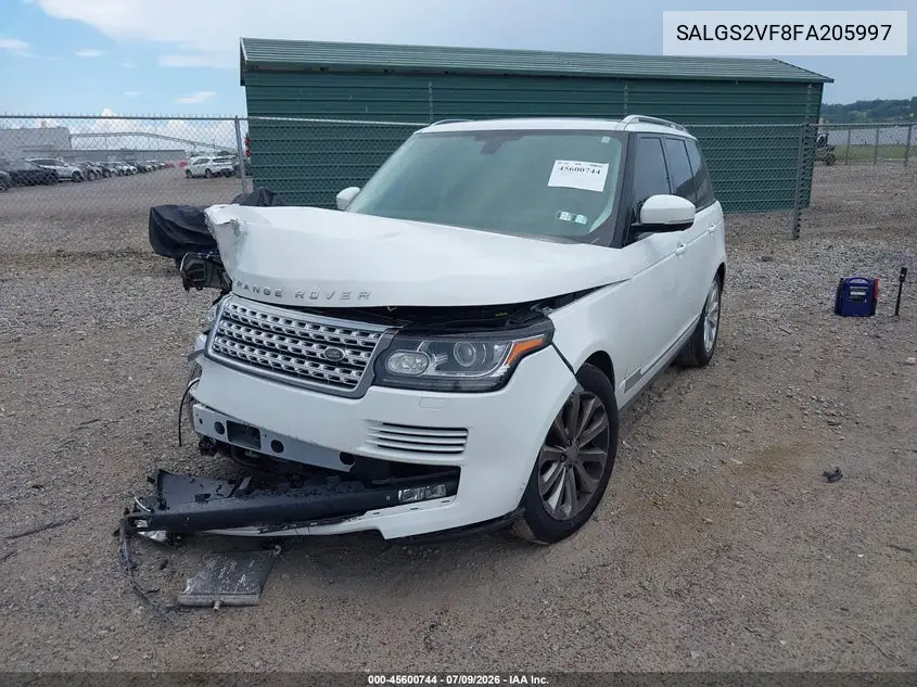 2015 Land Rover Range Rover 3.0L V6 Supercharged Hse VIN: SALGS2VF8FA205997 Lot: 45600744
