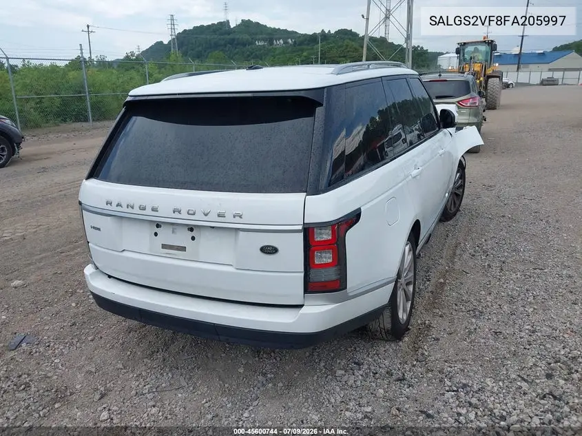 2015 Land Rover Range Rover 3.0L V6 Supercharged Hse VIN: SALGS2VF8FA205997 Lot: 45600744