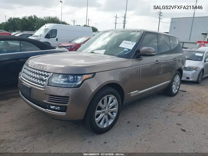 2015 Land Rover Range Rover 3.0L V6 Supercharged Hse VIN: SALGS2VFXFA215446 Lot: 45660375