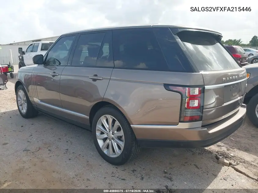 2015 Land Rover Range Rover 3.0L V6 Supercharged Hse VIN: SALGS2VFXFA215446 Lot: 45660375