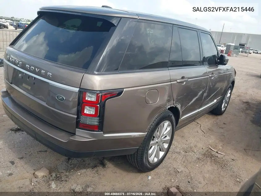 2015 Land Rover Range Rover 3.0L V6 Supercharged Hse VIN: SALGS2VFXFA215446 Lot: 45660375