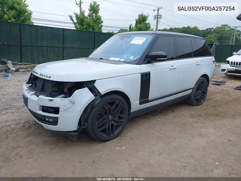 2016 Land Rover Range Rover 3.0L V6 Supercharged Hse VIN: SALGS2VF0GA257254 Lot: 45345476
