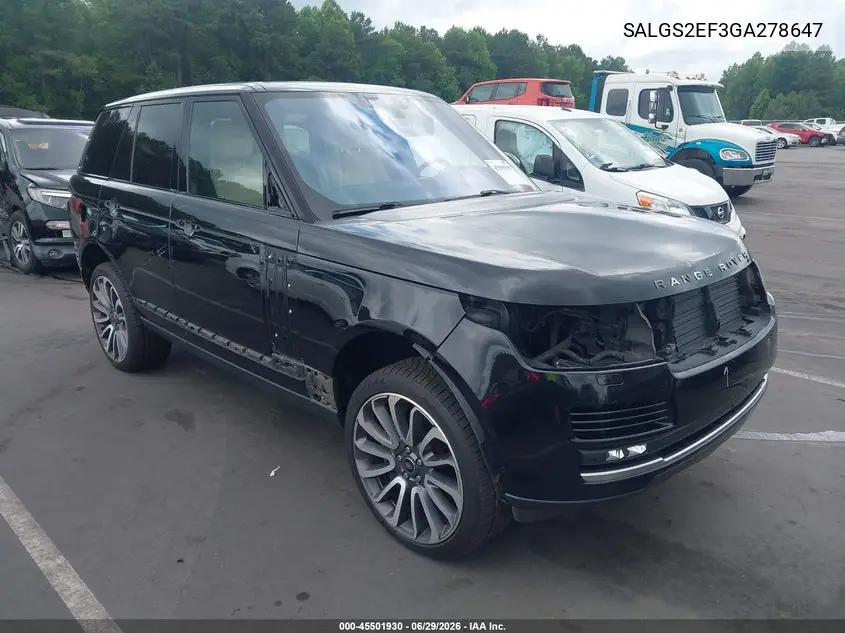 2016 Land Rover Range Rover 5.0L V8 Supercharged VIN: SALGS2EF3GA278647 Lot: 45501930