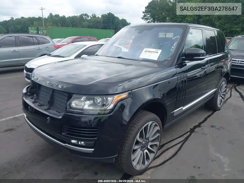 2016 Land Rover Range Rover 5.0L V8 Supercharged VIN: SALGS2EF3GA278647 Lot: 45501930