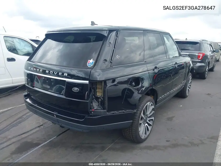 2016 Land Rover Range Rover 5.0L V8 Supercharged VIN: SALGS2EF3GA278647 Lot: 45501930
