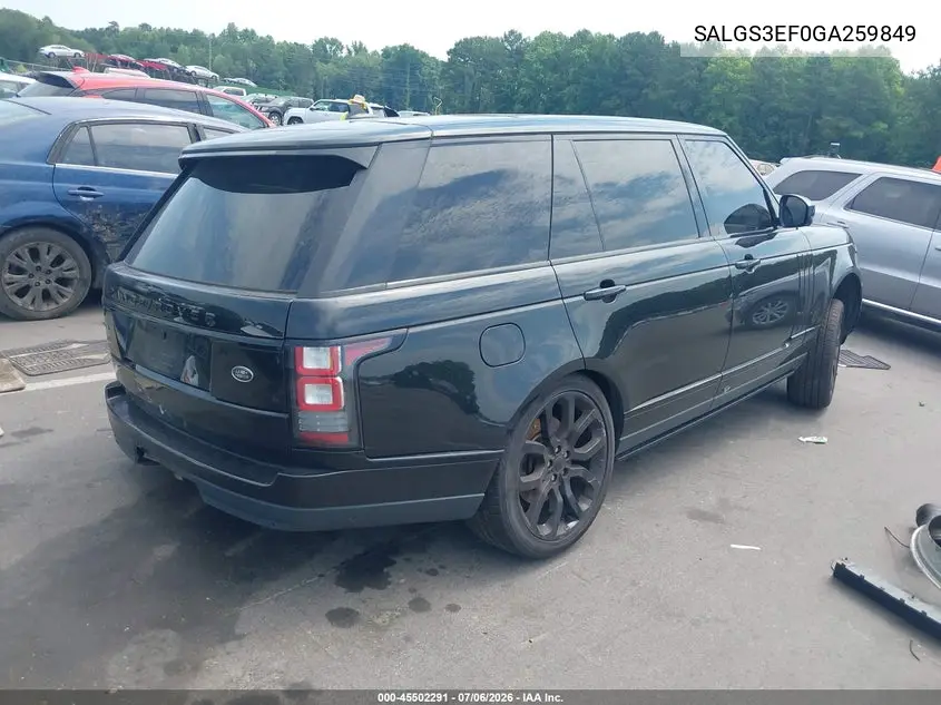 2016 Land Rover Range Rover 5.0L V8 Supercharged VIN: SALGS3EF0GA259849 Lot: 45502291