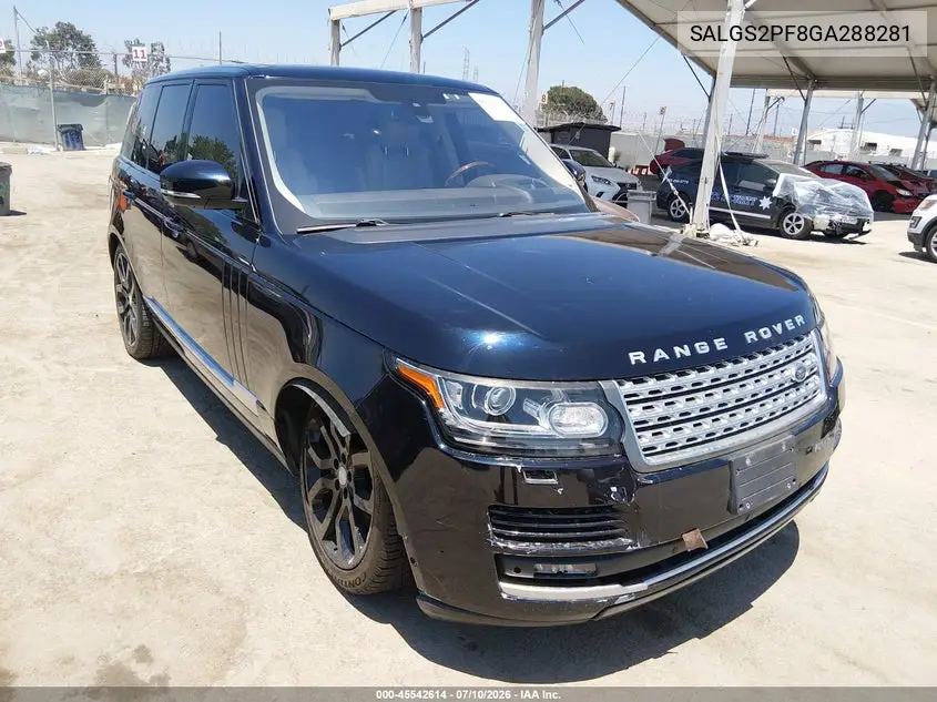 2016 Land Rover Range Rover 3.0L V6 Supercharged Hse VIN: SALGS2PF8GA288281 Lot: 45542614