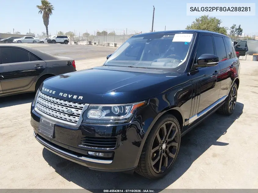 2016 Land Rover Range Rover 3.0L V6 Supercharged Hse VIN: SALGS2PF8GA288281 Lot: 45542614