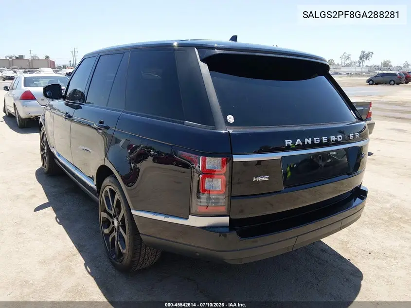 2016 Land Rover Range Rover 3.0L V6 Supercharged Hse VIN: SALGS2PF8GA288281 Lot: 45542614