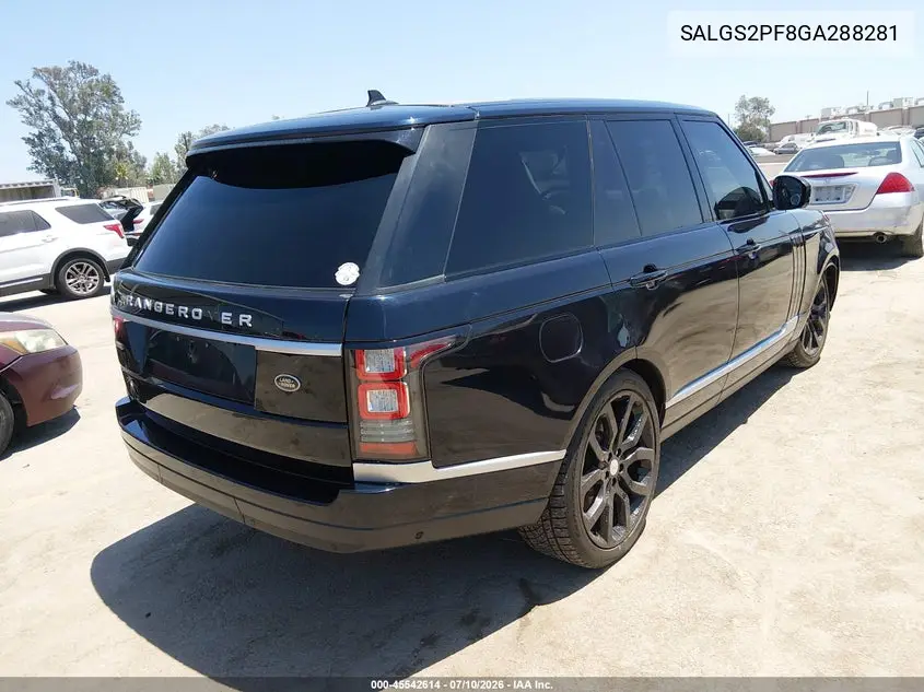 2016 Land Rover Range Rover 3.0L V6 Supercharged Hse VIN: SALGS2PF8GA288281 Lot: 45542614