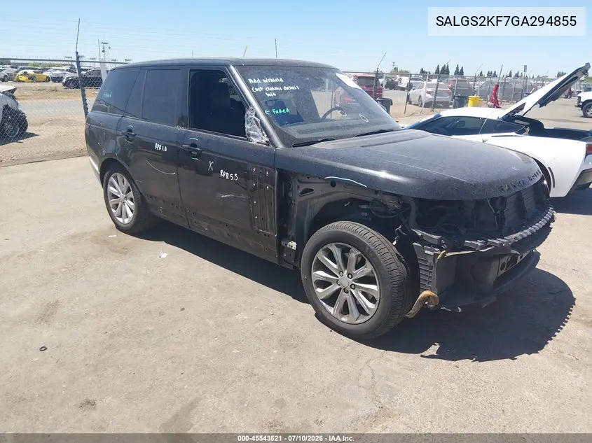 2016 Land Rover Range Rover 3.0L V6 Turbocharged Diesel Hse Td6 VIN: SALGS2KF7GA294855 Lot: 45543521