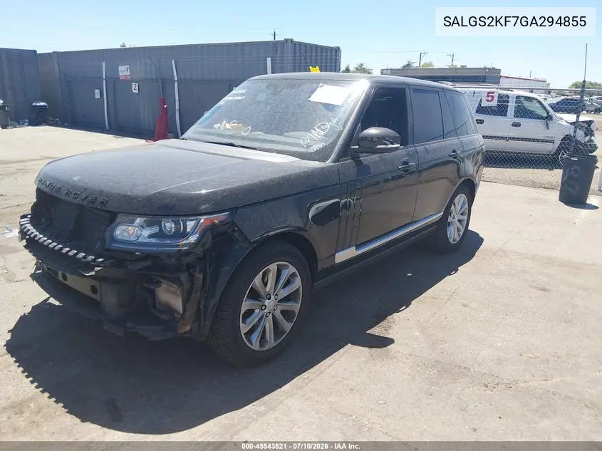2016 Land Rover Range Rover 3.0L V6 Turbocharged Diesel Hse Td6 VIN: SALGS2KF7GA294855 Lot: 45543521