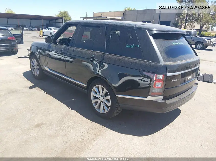2016 Land Rover Range Rover 3.0L V6 Turbocharged Diesel Hse Td6 VIN: SALGS2KF7GA294855 Lot: 45543521