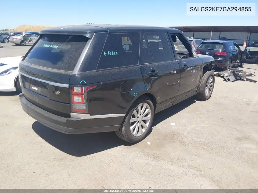 2016 Land Rover Range Rover 3.0L V6 Turbocharged Diesel Hse Td6 VIN: SALGS2KF7GA294855 Lot: 45543521