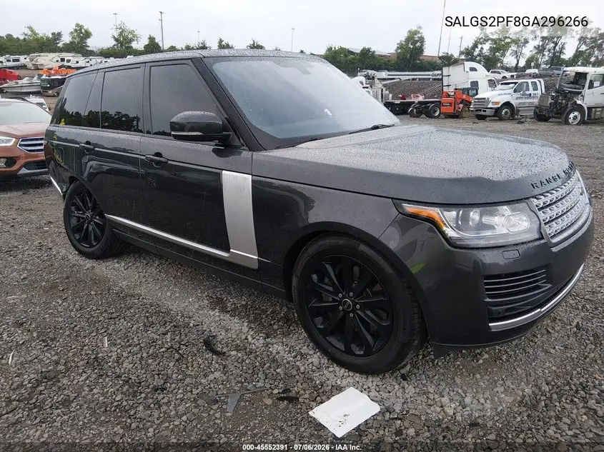 2016 Land Rover Range Rover 3.0L V6 Supercharged Hse VIN: SALGS2PF8GA296266 Lot: 45552391