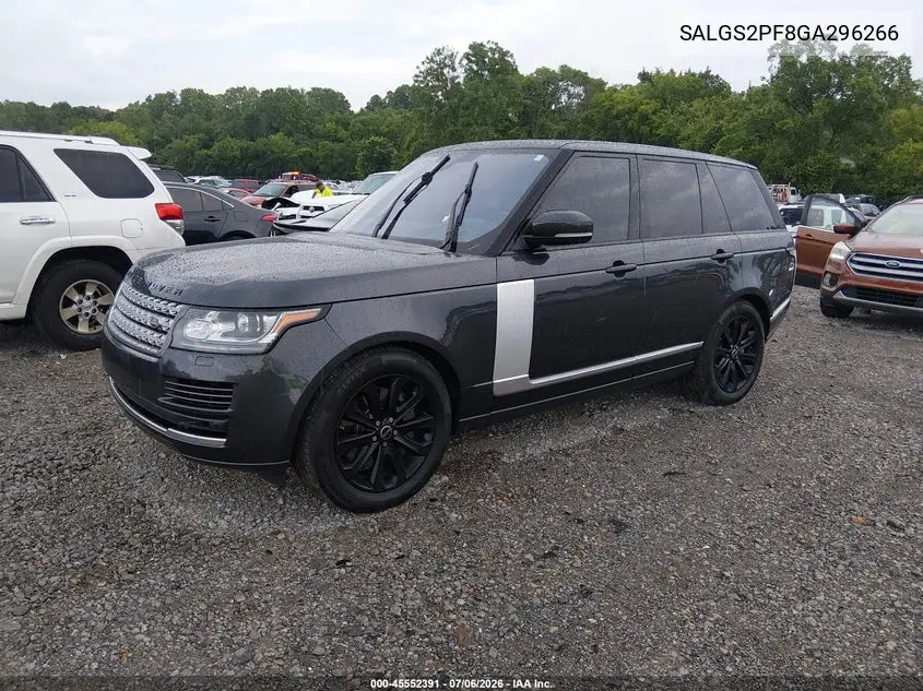2016 Land Rover Range Rover 3.0L V6 Supercharged Hse VIN: SALGS2PF8GA296266 Lot: 45552391