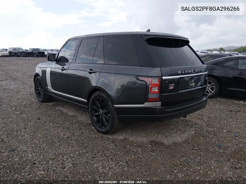 2016 Land Rover Range Rover 3.0L V6 Supercharged Hse VIN: SALGS2PF8GA296266 Lot: 45552391