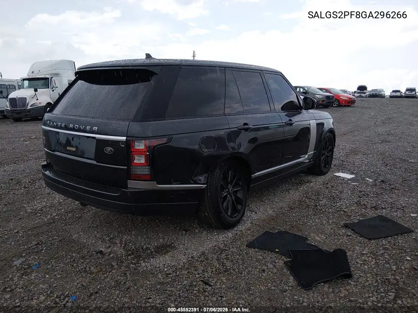 2016 Land Rover Range Rover 3.0L V6 Supercharged Hse VIN: SALGS2PF8GA296266 Lot: 45552391
