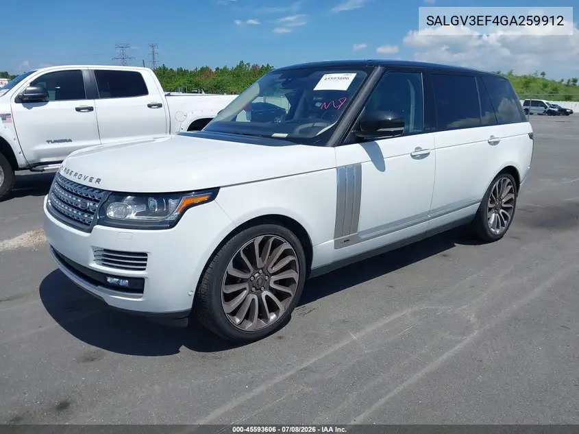 2016 Land Rover Range Rover 5.0L V8 Holland Holland/5.0L V8 Supercharged Autobiography VIN: SALGV3EF4GA259912 Lot: 45593606