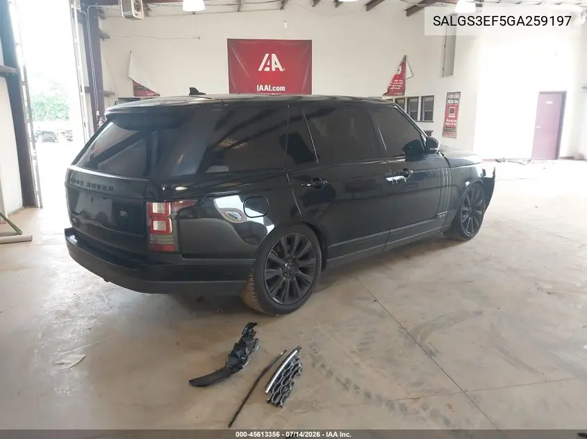 2016 Land Rover Range Rover 5.0L V8 Supercharged VIN: SALGS3EF5GA259197 Lot: 45613356