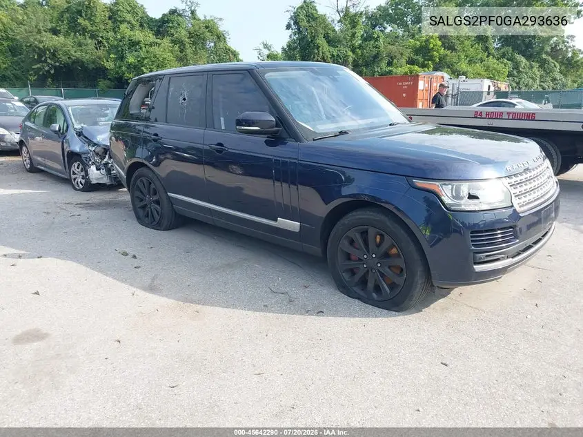 2016 Land Rover Range Rover 3.0L V6 Supercharged Hse VIN: SALGS2PF0GA293636 Lot: 45642290