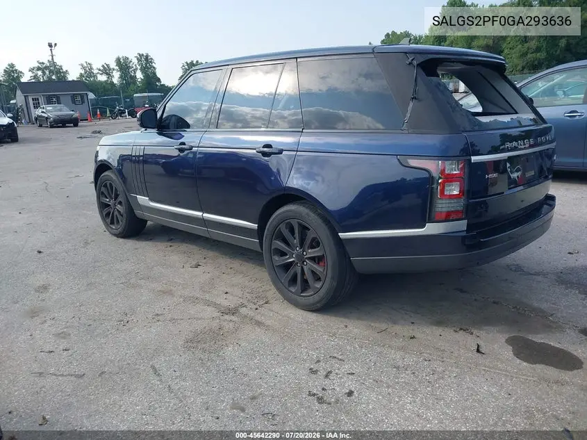 2016 Land Rover Range Rover 3.0L V6 Supercharged Hse VIN: SALGS2PF0GA293636 Lot: 45642290