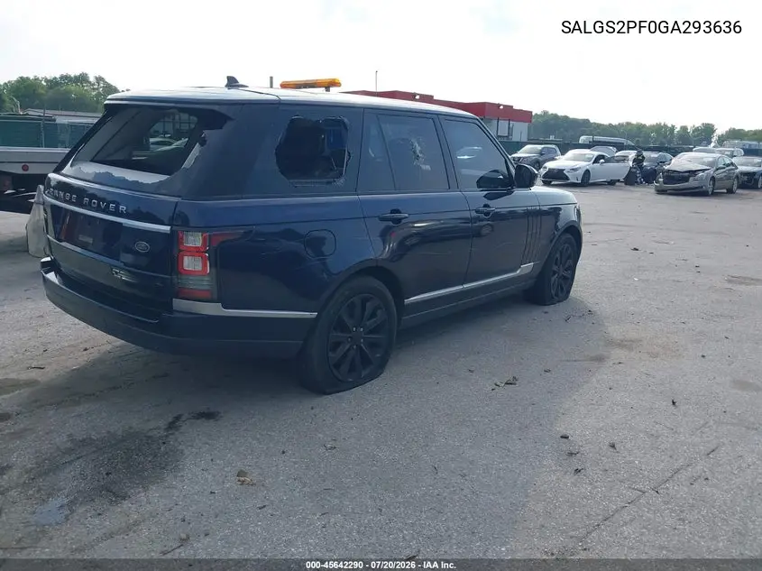 2016 Land Rover Range Rover 3.0L V6 Supercharged Hse VIN: SALGS2PF0GA293636 Lot: 45642290