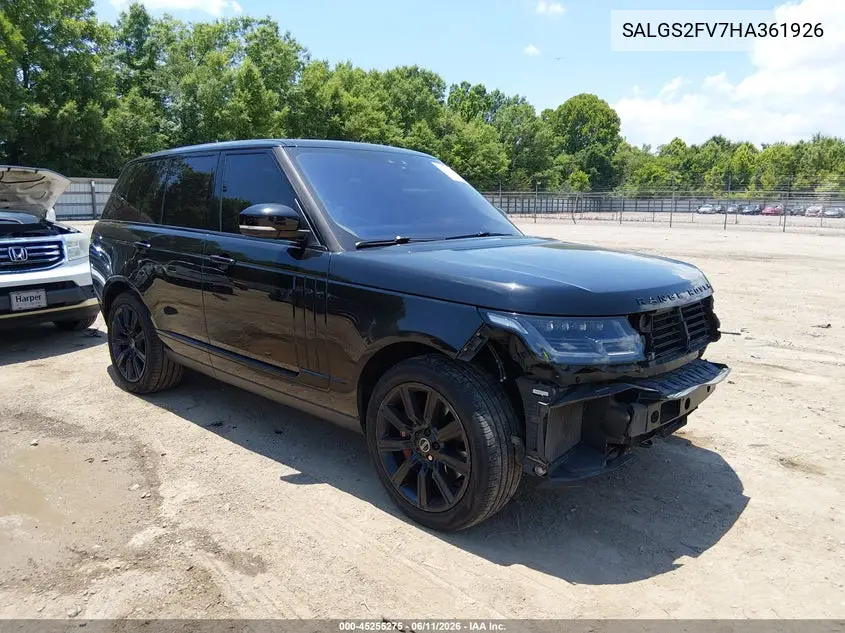 2017 Land Rover Range Rover 3.0L V6 Supercharged Hse VIN: SALGS2FV7HA361926 Lot: 45255275
