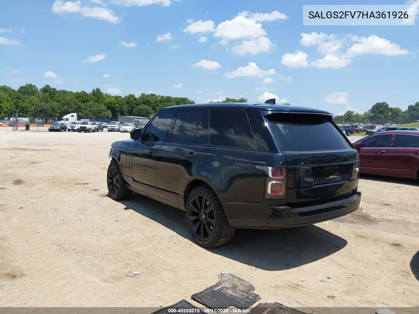 2017 Land Rover Range Rover 3.0L V6 Supercharged Hse VIN: SALGS2FV7HA361926 Lot: 45255275