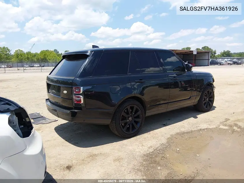 2017 Land Rover Range Rover 3.0L V6 Supercharged Hse VIN: SALGS2FV7HA361926 Lot: 45255275