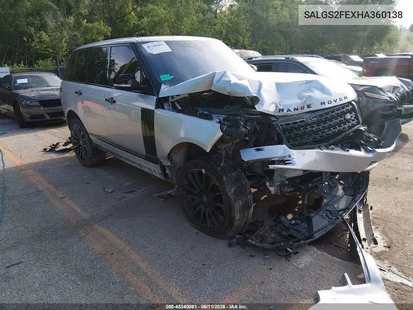 2017 Land Rover Range Rover 5.0L V8 Supercharged VIN: SALGS2FEXHA360138 Lot: 45340061