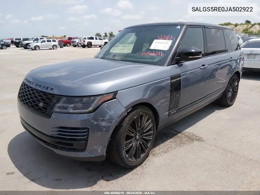 2018 Land Rover Range Rover 5.0L V8 Supercharged VIN: SALGS5RE0JA502922 Lot: 45466216
