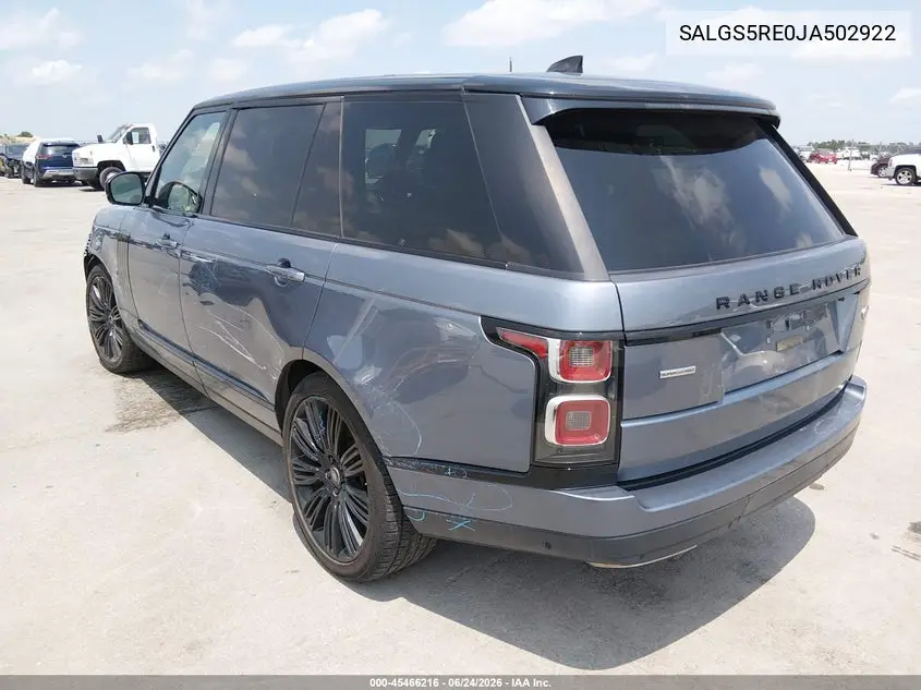 2018 Land Rover Range Rover 5.0L V8 Supercharged VIN: SALGS5RE0JA502922 Lot: 45466216