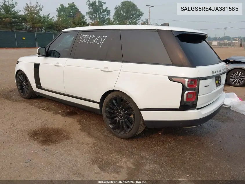 2018 Land Rover Range Rover 5.0L V8 Supercharged VIN: SALGS5RE4JA381585 Lot: 45593207