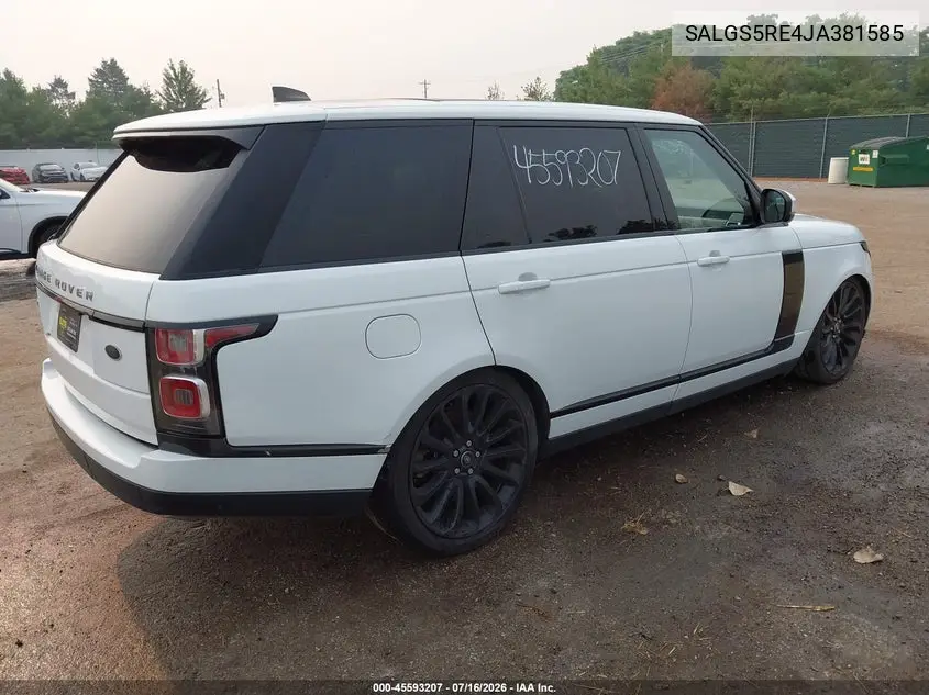 2018 Land Rover Range Rover 5.0L V8 Supercharged VIN: SALGS5RE4JA381585 Lot: 45593207