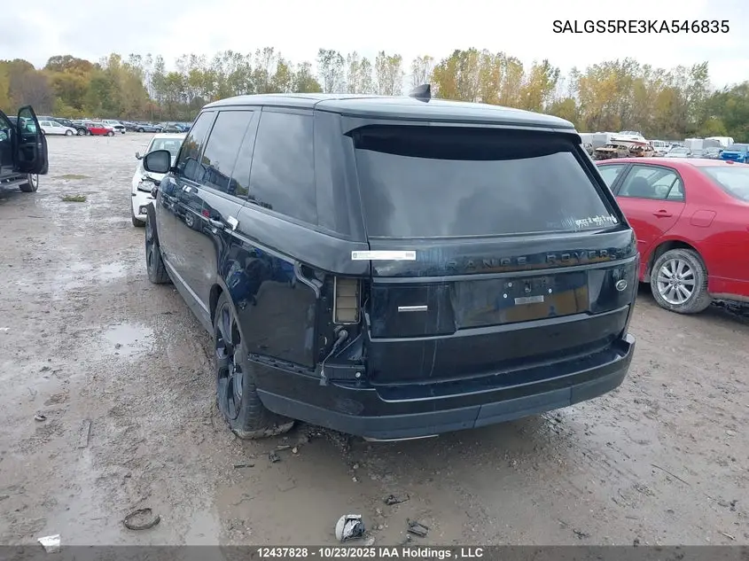 2019 Land Rover Range Rover 5.0L V8 Supercharged VIN: SALGS5RE3KA546835 Lot: 12437828