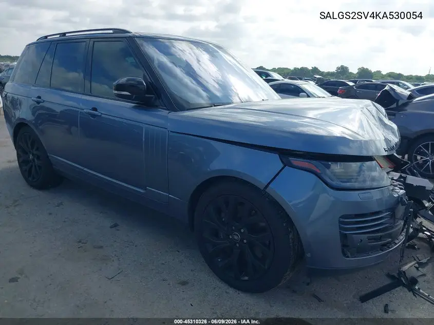2019 Land Rover Range Rover 3.0L V6 Supercharged Hse VIN: SALGS2SV4KA530054 Lot: 45310326