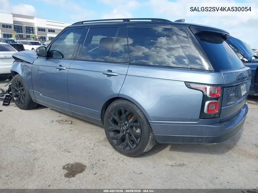 2019 Land Rover Range Rover 3.0L V6 Supercharged Hse VIN: SALGS2SV4KA530054 Lot: 45310326