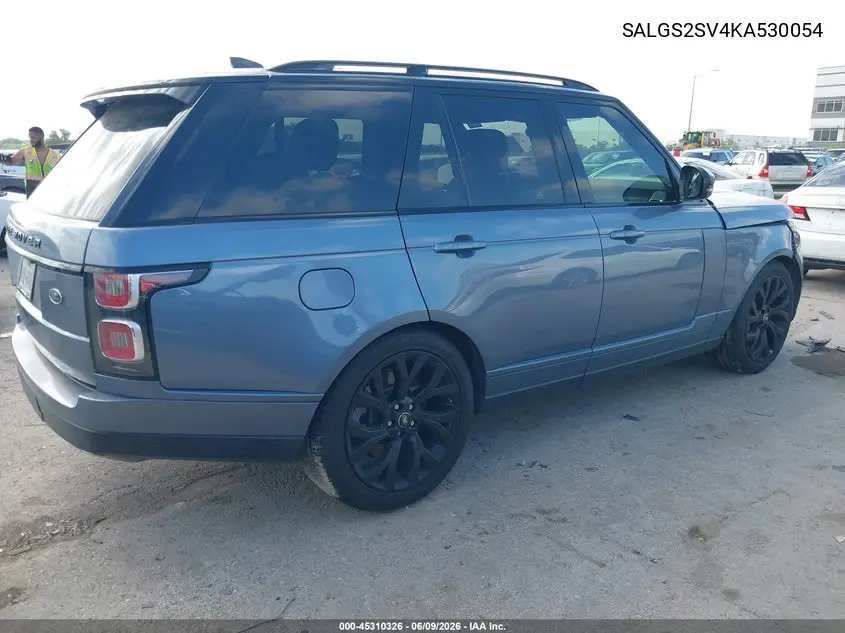 2019 Land Rover Range Rover 3.0L V6 Supercharged Hse VIN: SALGS2SV4KA530054 Lot: 45310326