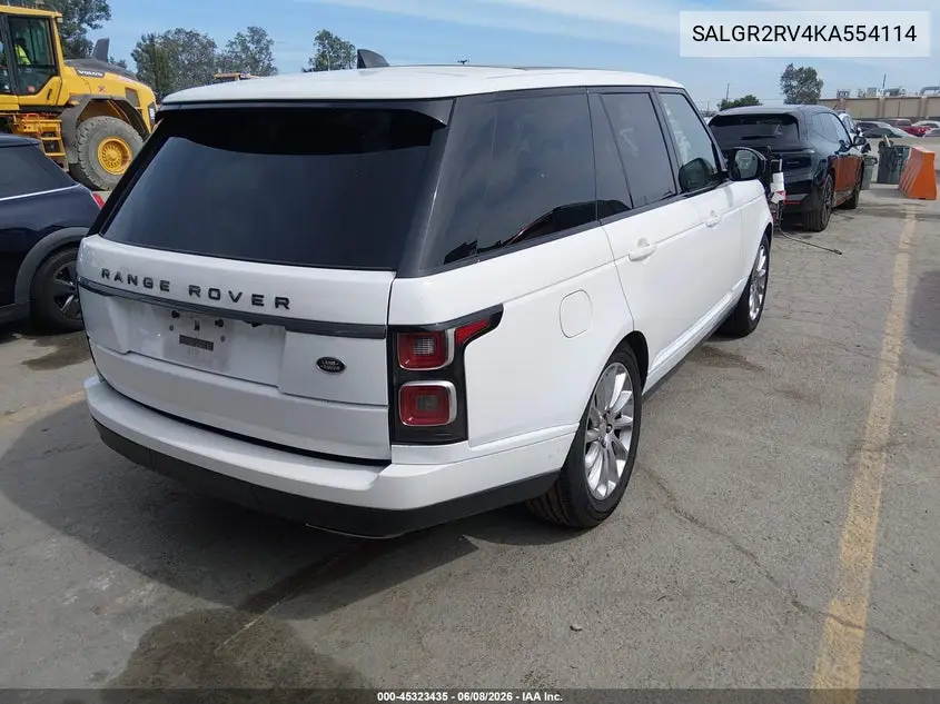 2019 Land Rover Range Rover 3.0L V6 Supercharged VIN: SALGR2RV4KA554114 Lot: 45323435