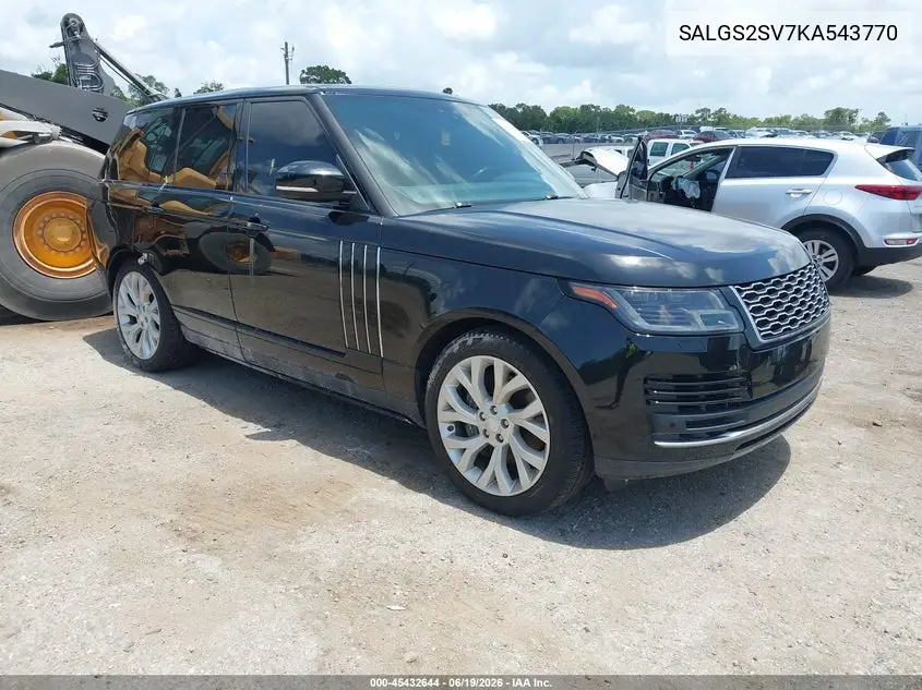 2019 Land Rover Range Rover 3.0L V6 Supercharged Hse VIN: SALGS2SV7KA543770 Lot: 45432644