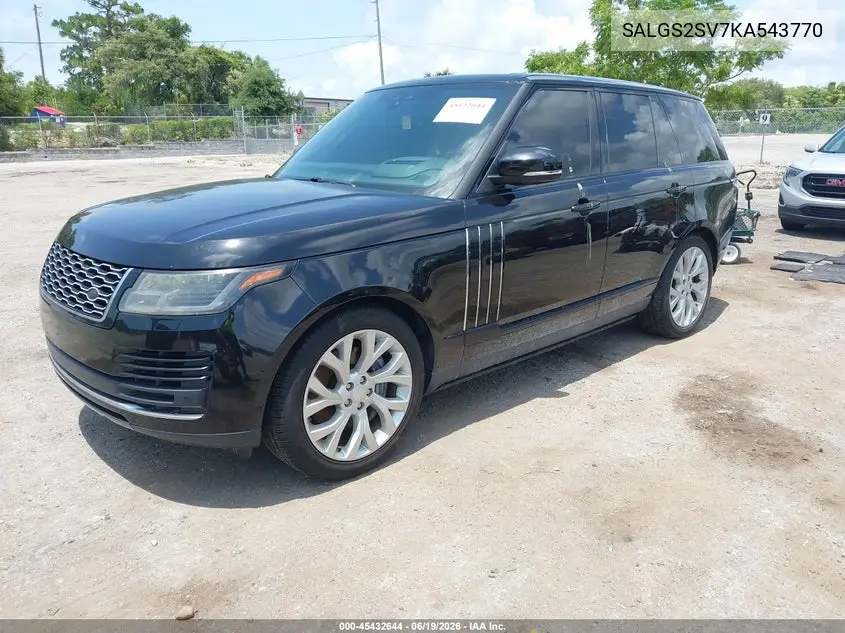 2019 Land Rover Range Rover 3.0L V6 Supercharged Hse VIN: SALGS2SV7KA543770 Lot: 45432644