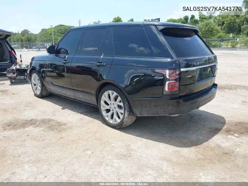2019 Land Rover Range Rover 3.0L V6 Supercharged Hse VIN: SALGS2SV7KA543770 Lot: 45432644