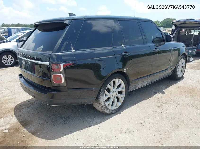2019 Land Rover Range Rover 3.0L V6 Supercharged Hse VIN: SALGS2SV7KA543770 Lot: 45432644