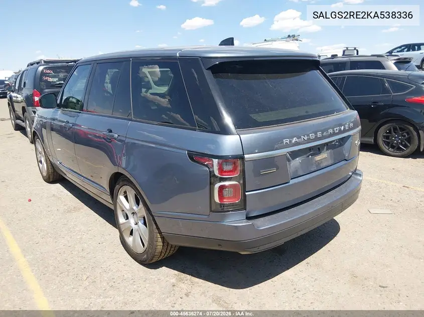 2019 Land Rover Range Rover 5.0L V8 Supercharged VIN: SALGS2RE2KA538336 Lot: 45636274