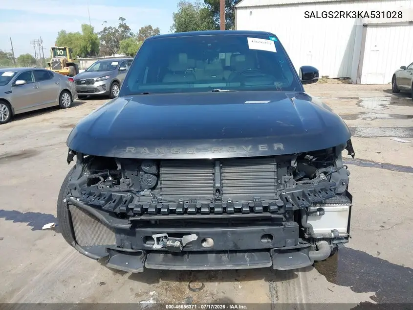 2019 Land Rover Range Rover 3.0L V6 Turbocharged Diesel Hse Td6 VIN: SALGS2RK3KA531028 Lot: 45656371