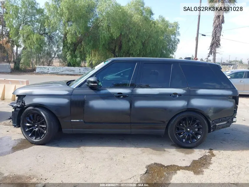 2019 Land Rover Range Rover 3.0L V6 Turbocharged Diesel Hse Td6 VIN: SALGS2RK3KA531028 Lot: 45656371