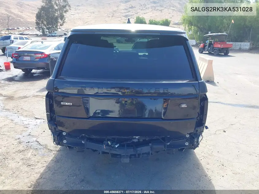 2019 Land Rover Range Rover 3.0L V6 Turbocharged Diesel Hse Td6 VIN: SALGS2RK3KA531028 Lot: 45656371