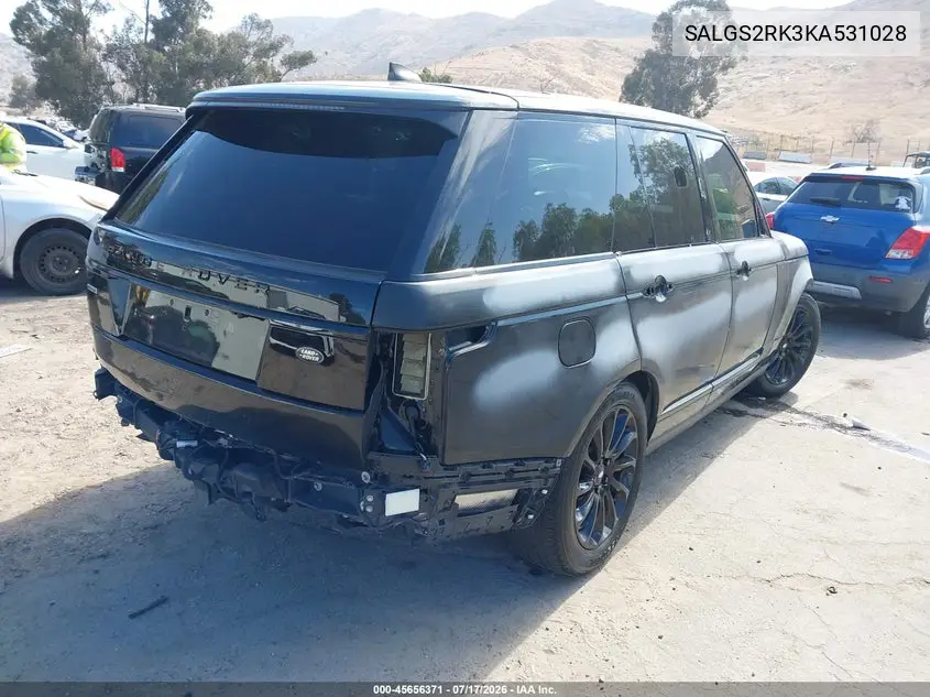 2019 Land Rover Range Rover 3.0L V6 Turbocharged Diesel Hse Td6 VIN: SALGS2RK3KA531028 Lot: 45656371