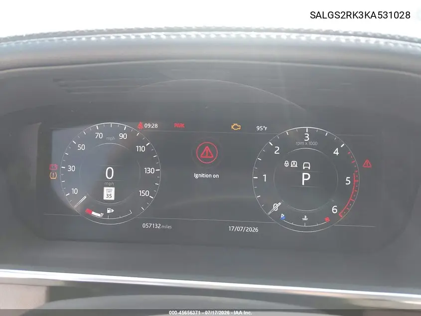 2019 Land Rover Range Rover 3.0L V6 Turbocharged Diesel Hse Td6 VIN: SALGS2RK3KA531028 Lot: 45656371